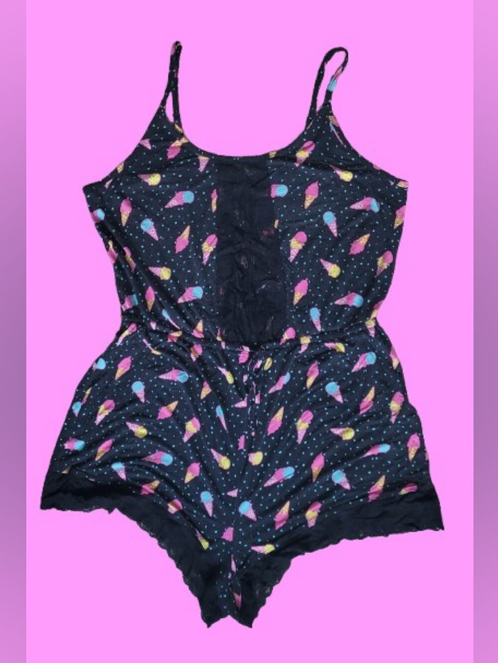 Women’s Black Ice Cream Print Romper w/ Lace, Sleepwear TORRID SUPER SOFT Sz 2x